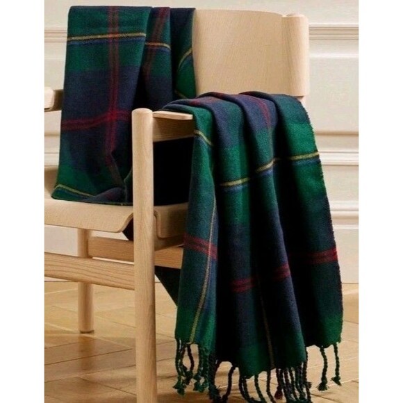 Ralph Lauren Langport Throw Blanket Green Multi Check Wool Linen  52x74" NOS - Picture 2 of 5